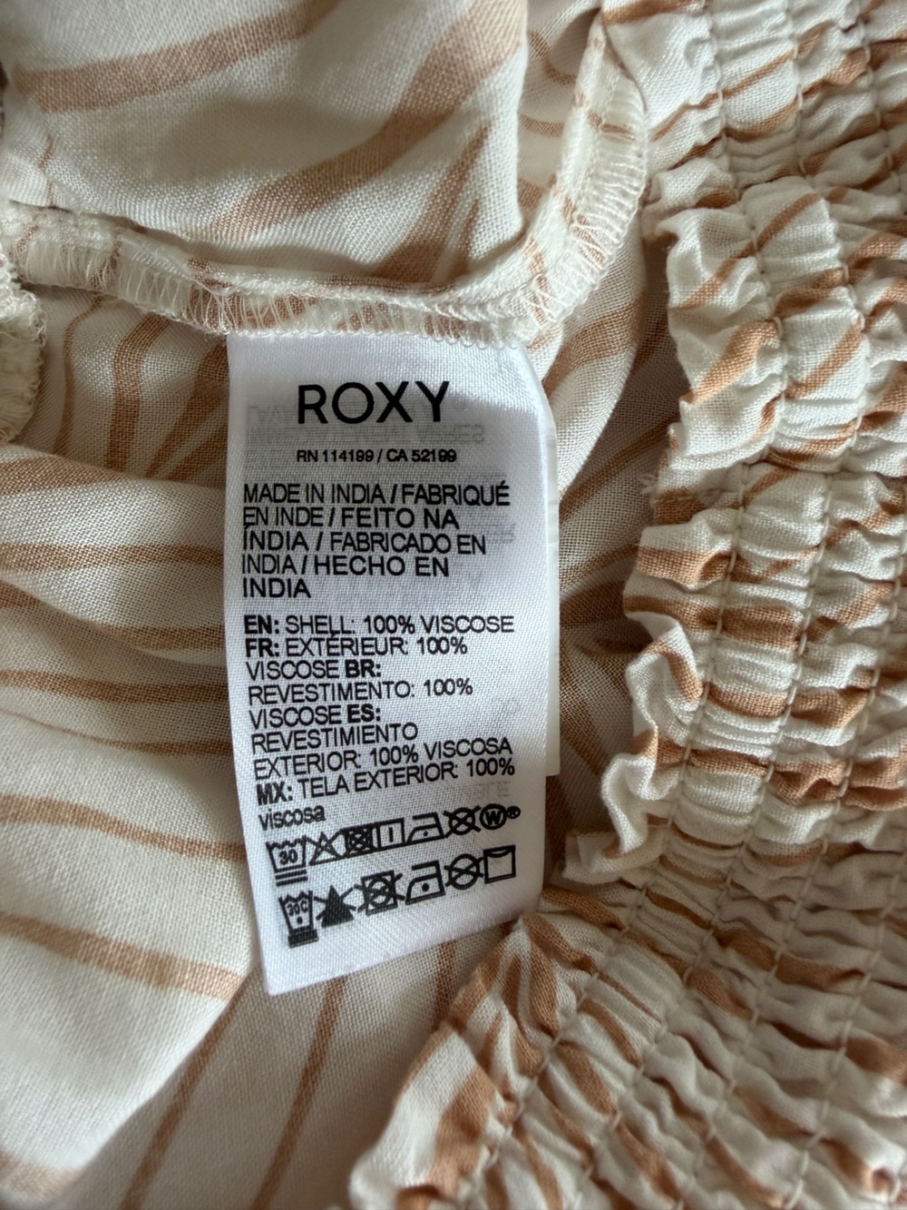 Roxy Cream Striped Crinkle Wide Leg Pants Size S Viscose EUC - Picture 12 of 14